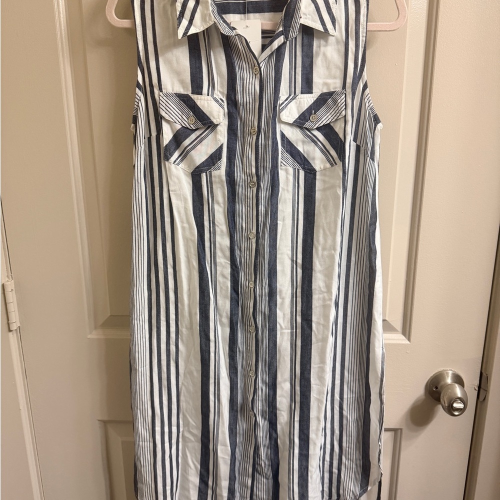Striped Sleeveless Button-Up Shirt Dress